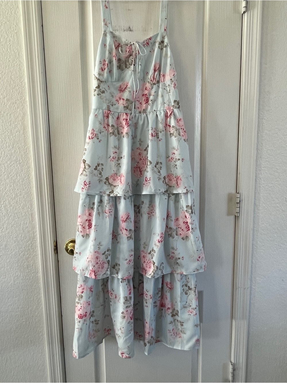 Light Blue Floral Tiered Maxi Dress with Adjustable Straps